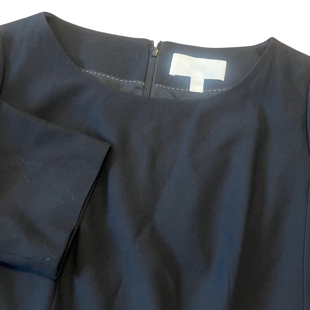 BOSS Hugo Boss Black Sheath Dress Knee Length Wool Blend Women's Size 10